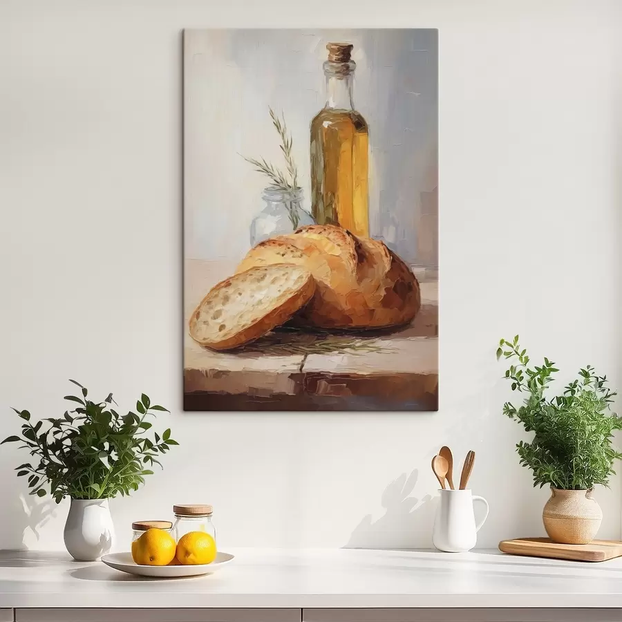 Wandbilder Brot und eine Flasche Öl, Gemäldeimitation s46759