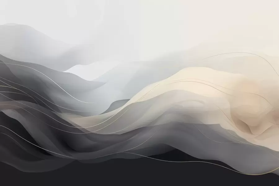 Fototapete Abstrakte, neblige Wellen in Grau-Creme-Tönen mit gelben Linien w09504