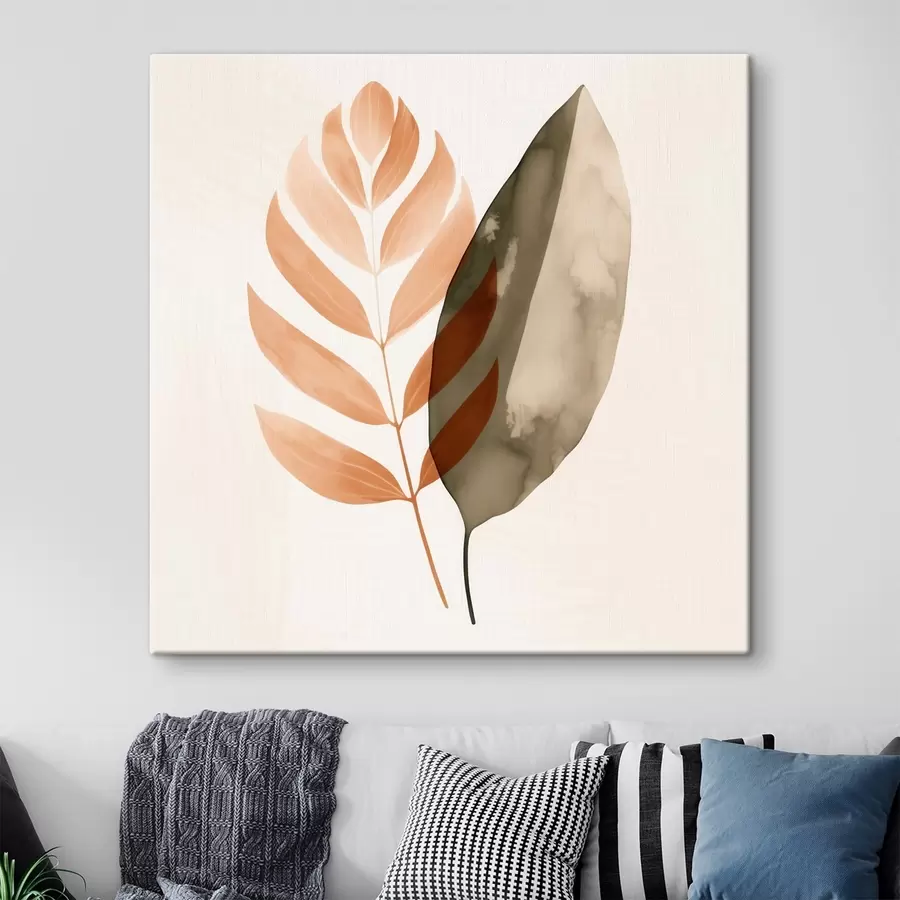 Wandbilder Ein Duo aus Blattsilhouetten im abstrakten Aquarellstil s46645