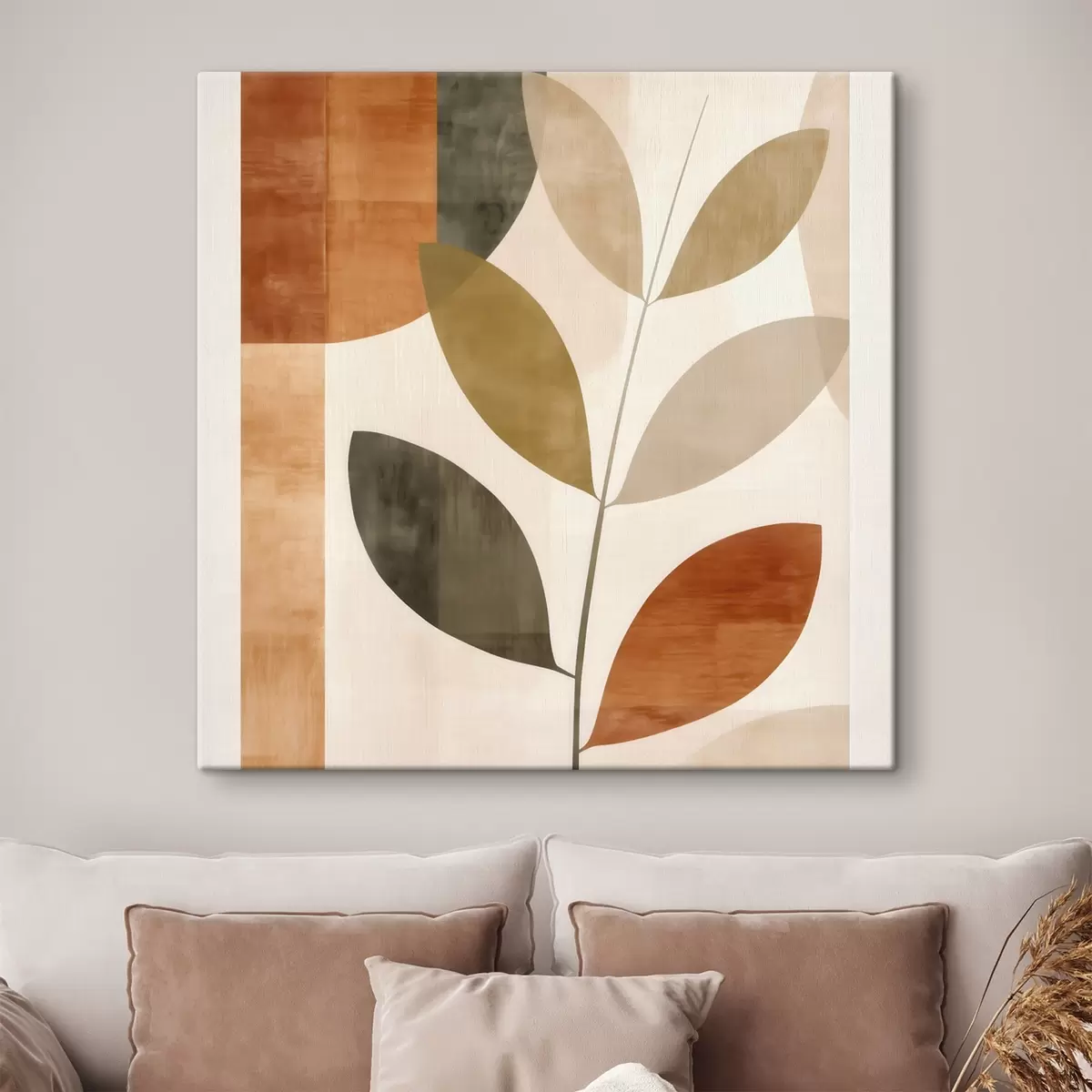 Wandbilder Warme Blattkomposition in einem lyrischen, minimalistischen Stil s46646