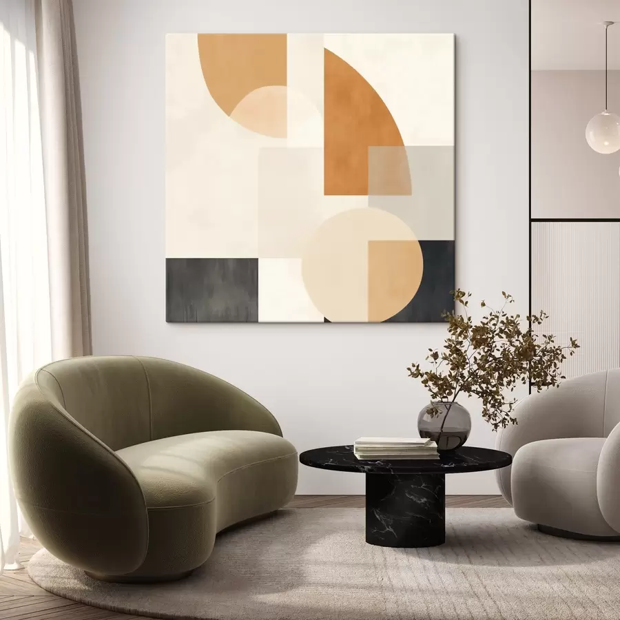 Wandbilder Künstlerische Geometrie, die abgerundete und lineare Formen kombiniert s46665