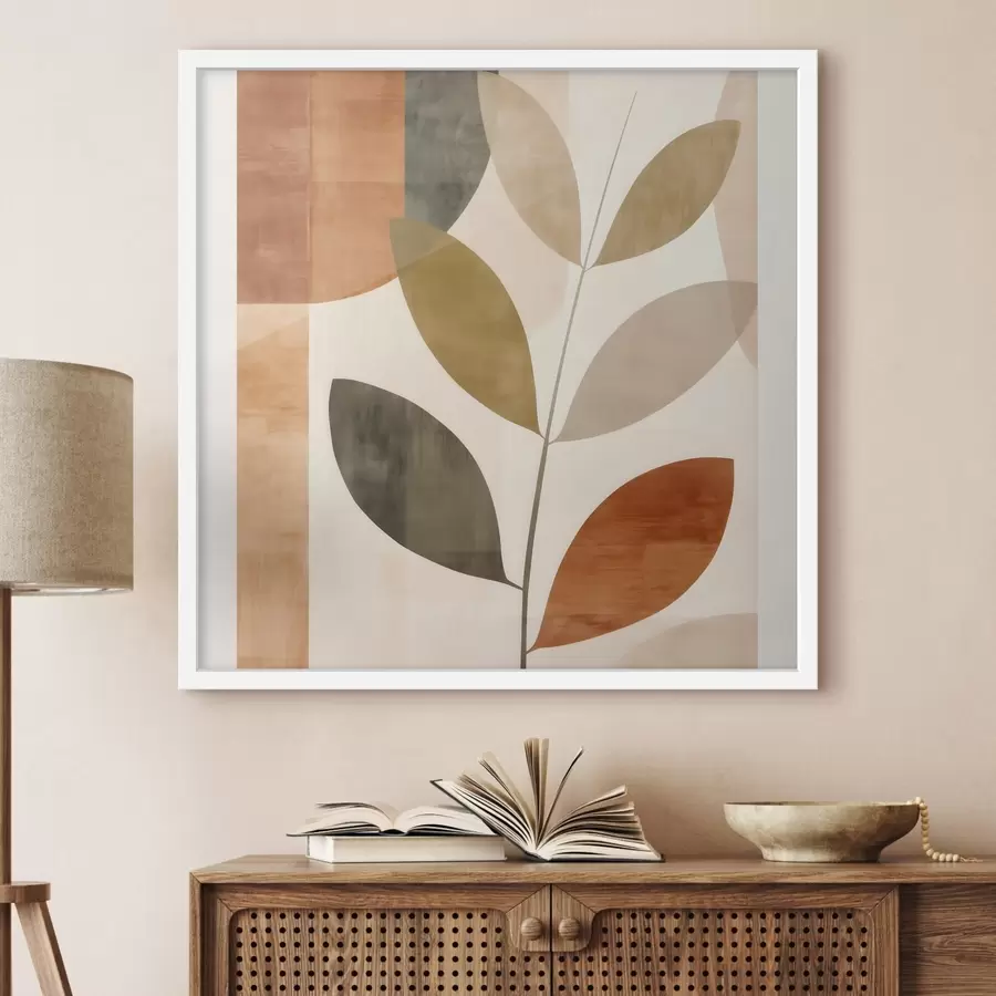 Fototapete Warme Blattkomposition in einem lyrischen, minimalistischen Stil f46646