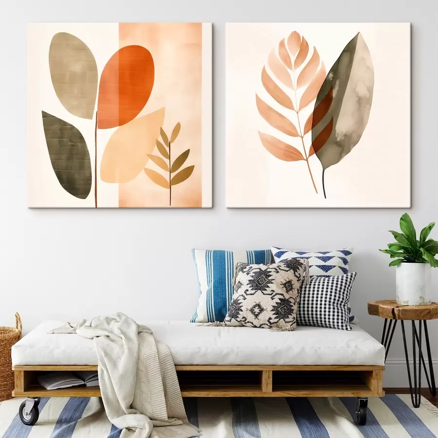 Wandbilder Diptychon mit botanischen Motiven in Pastelltönen m00983