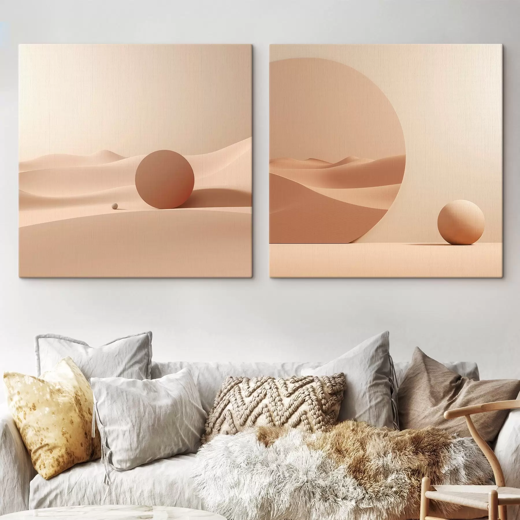 Wandbilder Komposition mit ruhigen Flächen und einer geometrischen Form m00990