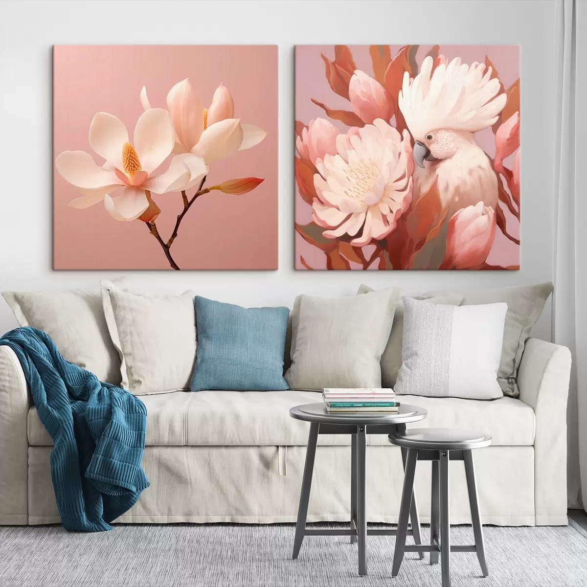 Wandbilder Blumenarrangement mit einem Vogel in künstlerischem Illustrationsstil m00994