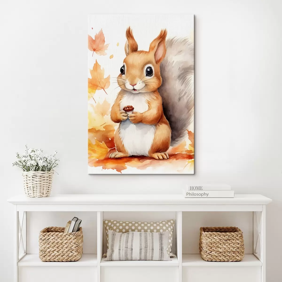 Wandbilder Süßes Eichhörnchen, Aquarellimitation s46766