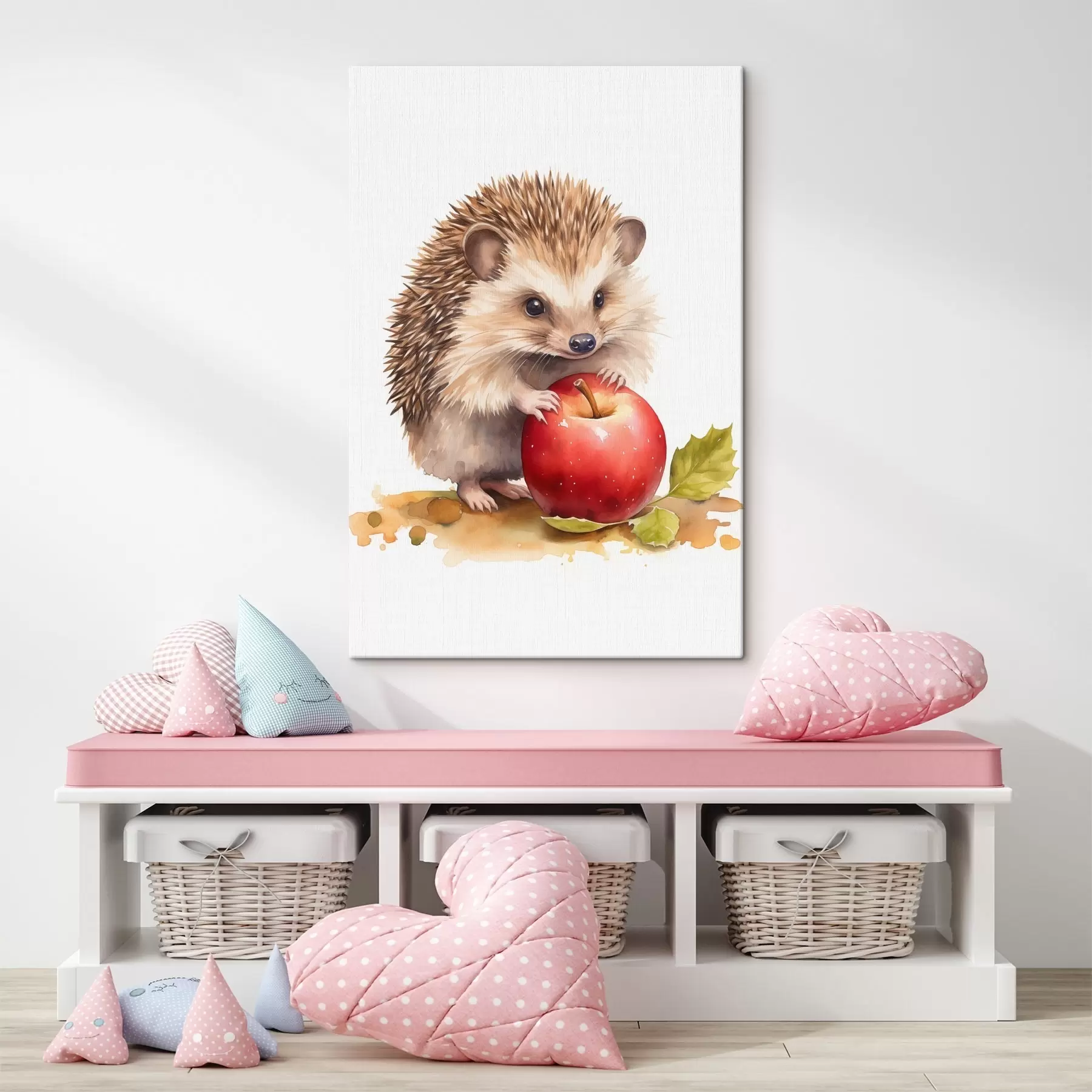 Wandbilder Igel und Apfel, Aquarellimitation s46769