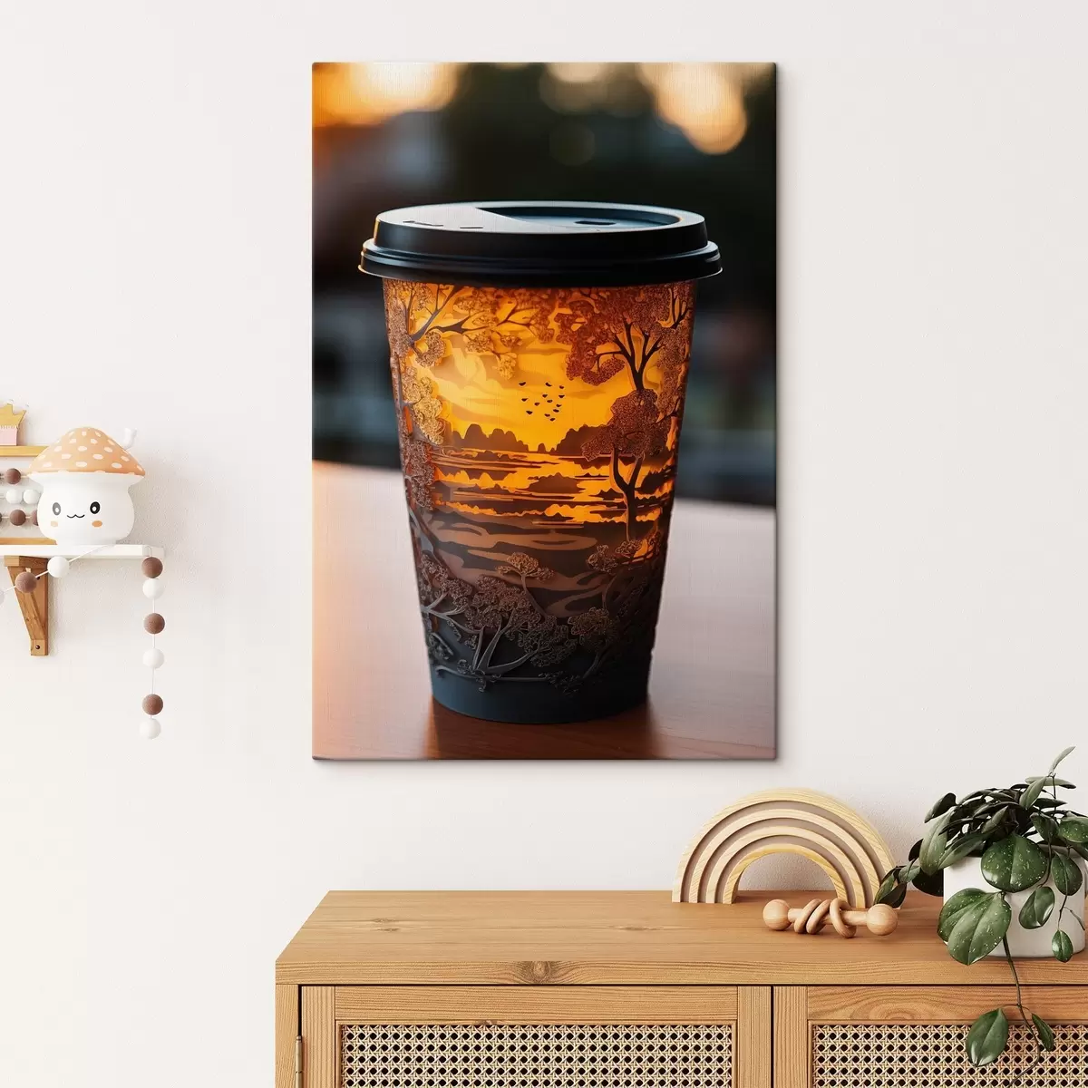 Wandbilder Glas Kaffee mit Naturmotiv s46776