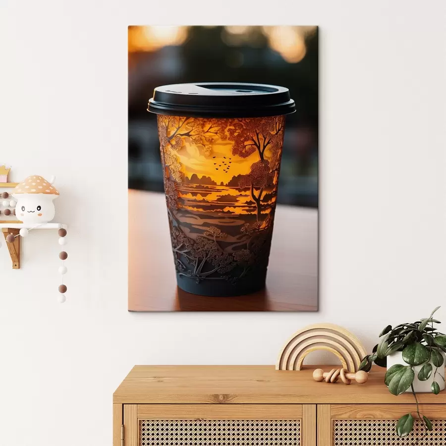 Wandbilder Glas Kaffee mit Naturmotiv s46776