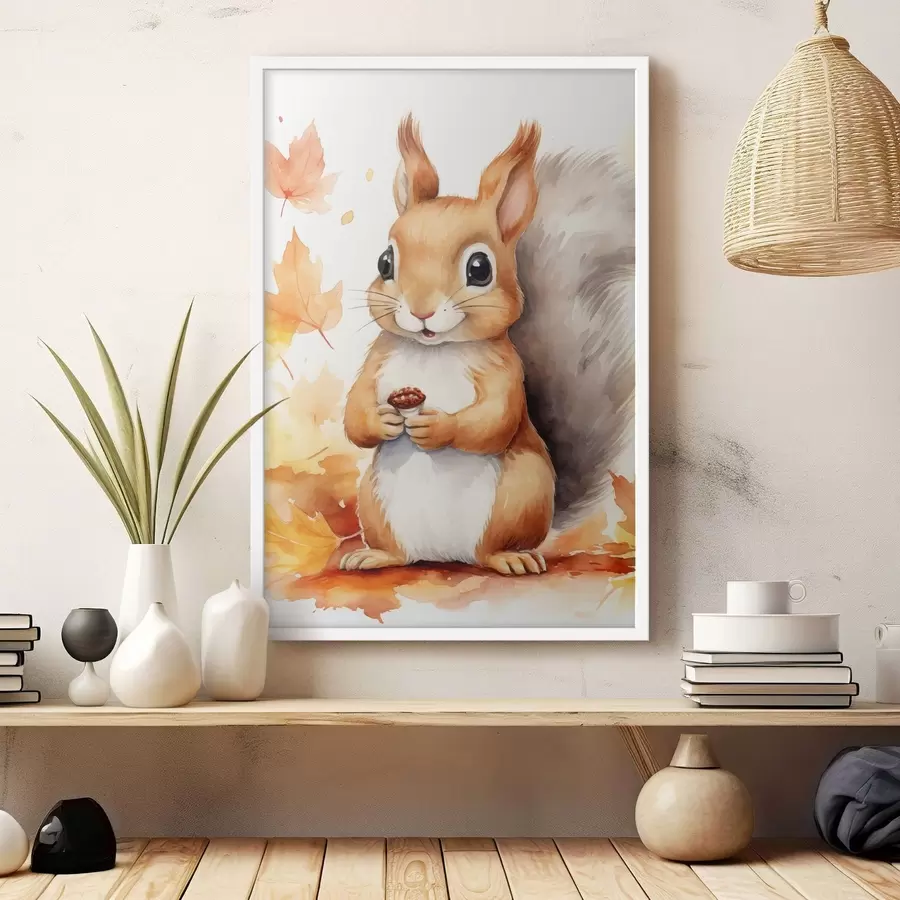 Fototapete Süßes Eichhörnchen, Aquarellimitation f46766