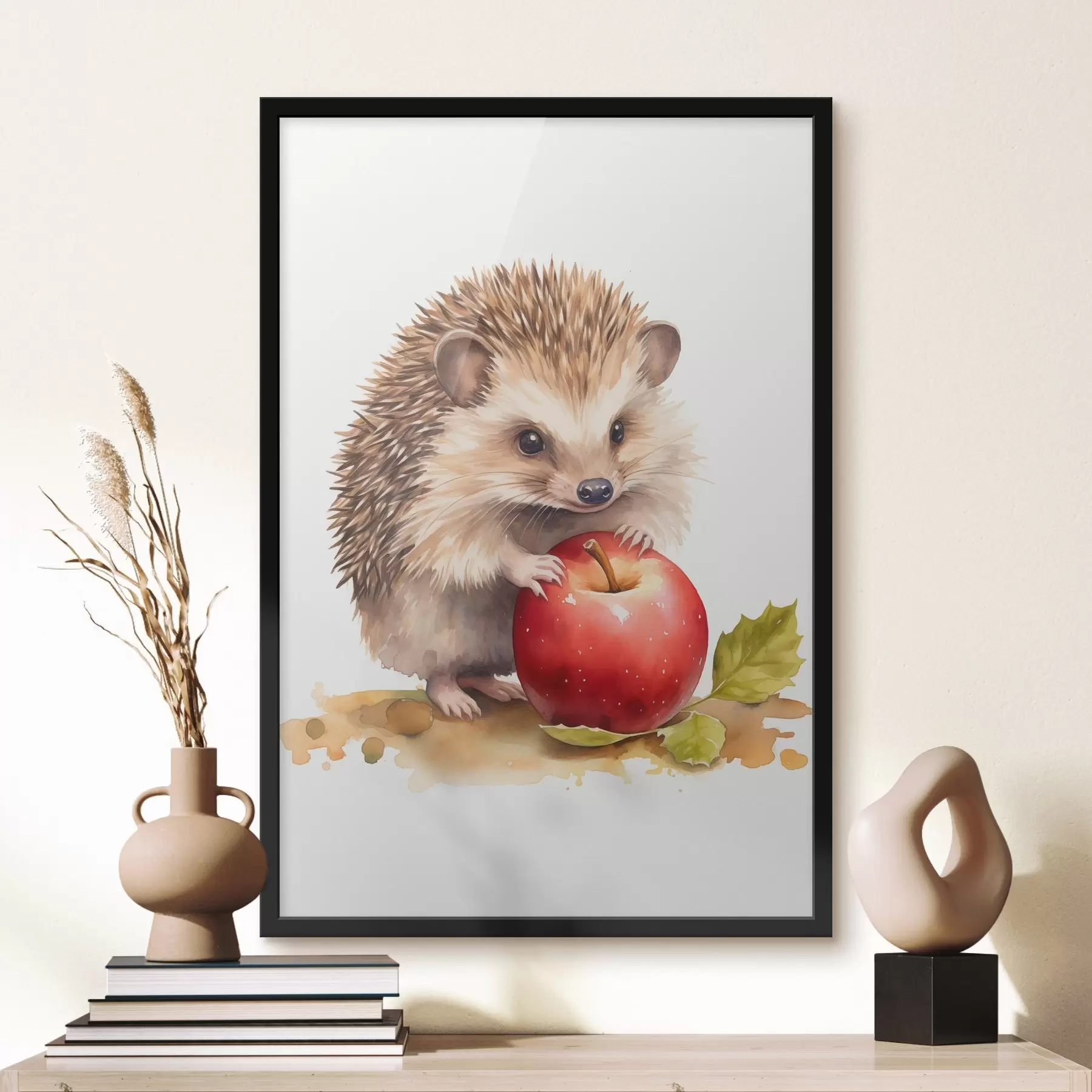 Fototapete Igel und Apfel, Aquarellimitation f46769
