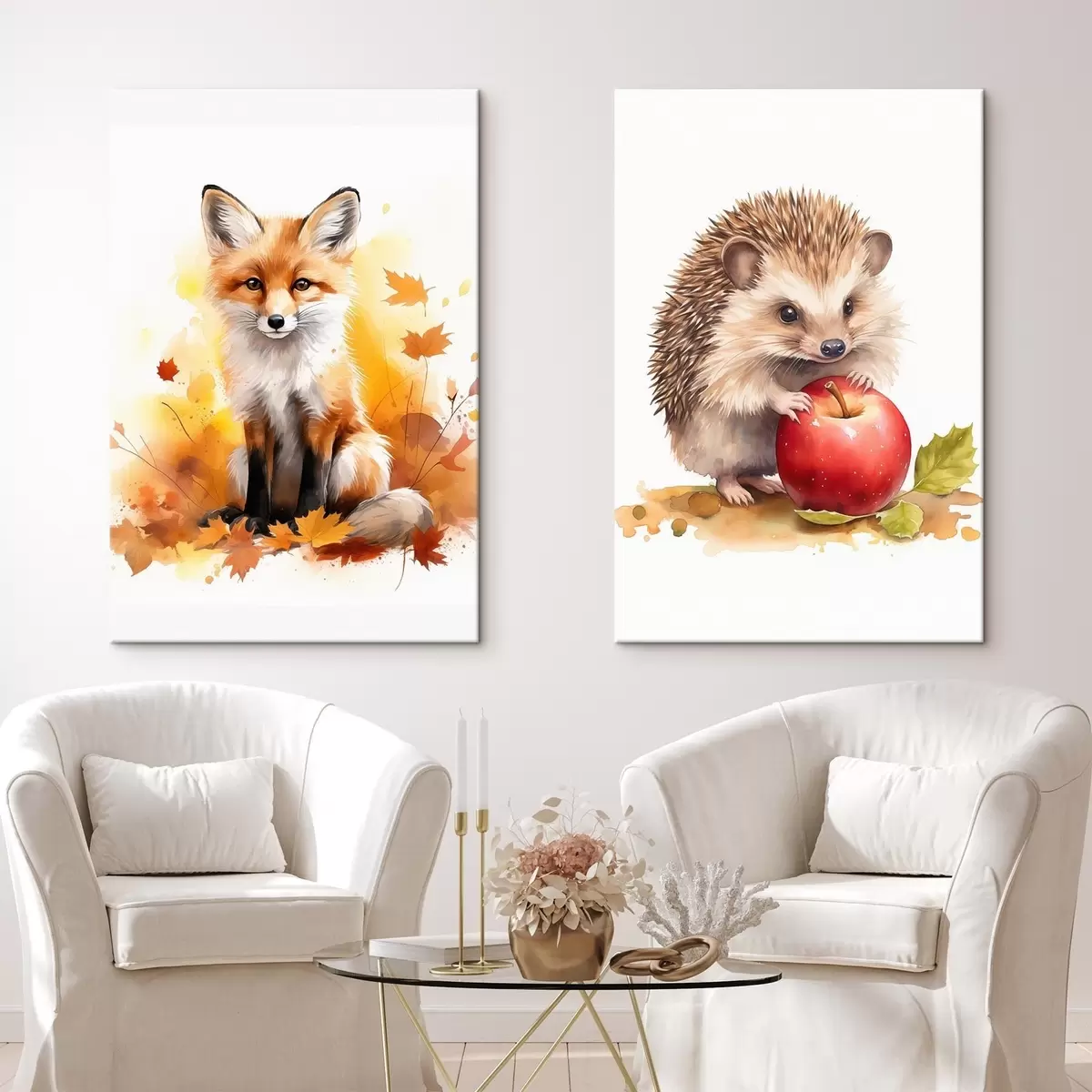 Wandbilder Fuchs und Igel, Aquarellimitation m01050