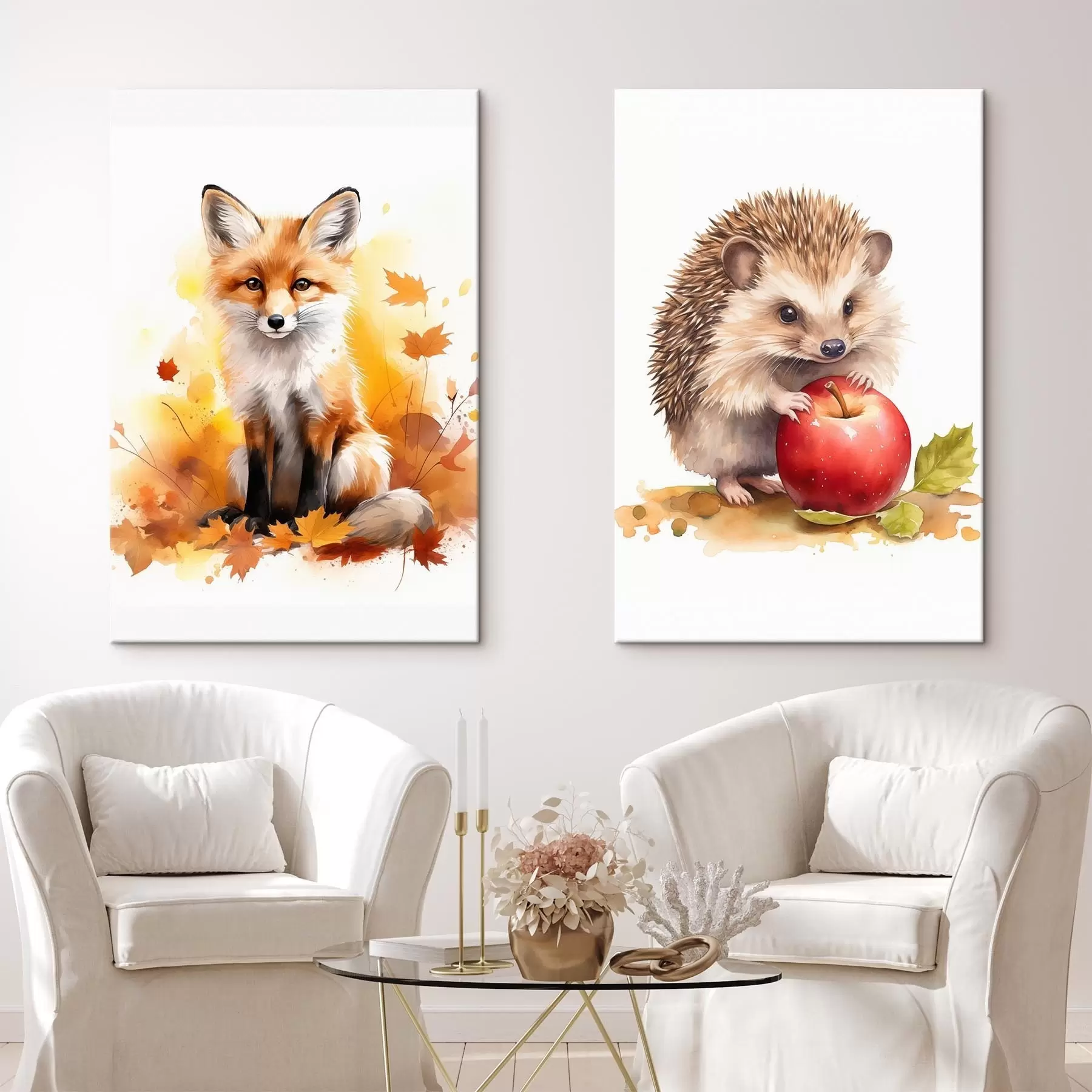 Wandbilder Fuchs und Igel, Aquarellimitation m01050