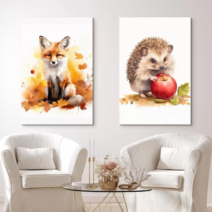 Wandbilder Fuchs und Igel, Aquarellimitation m01050