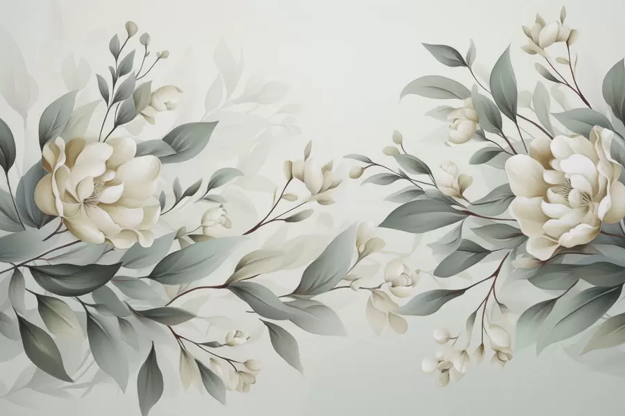 Fototapete Laub mit Blüten w04976