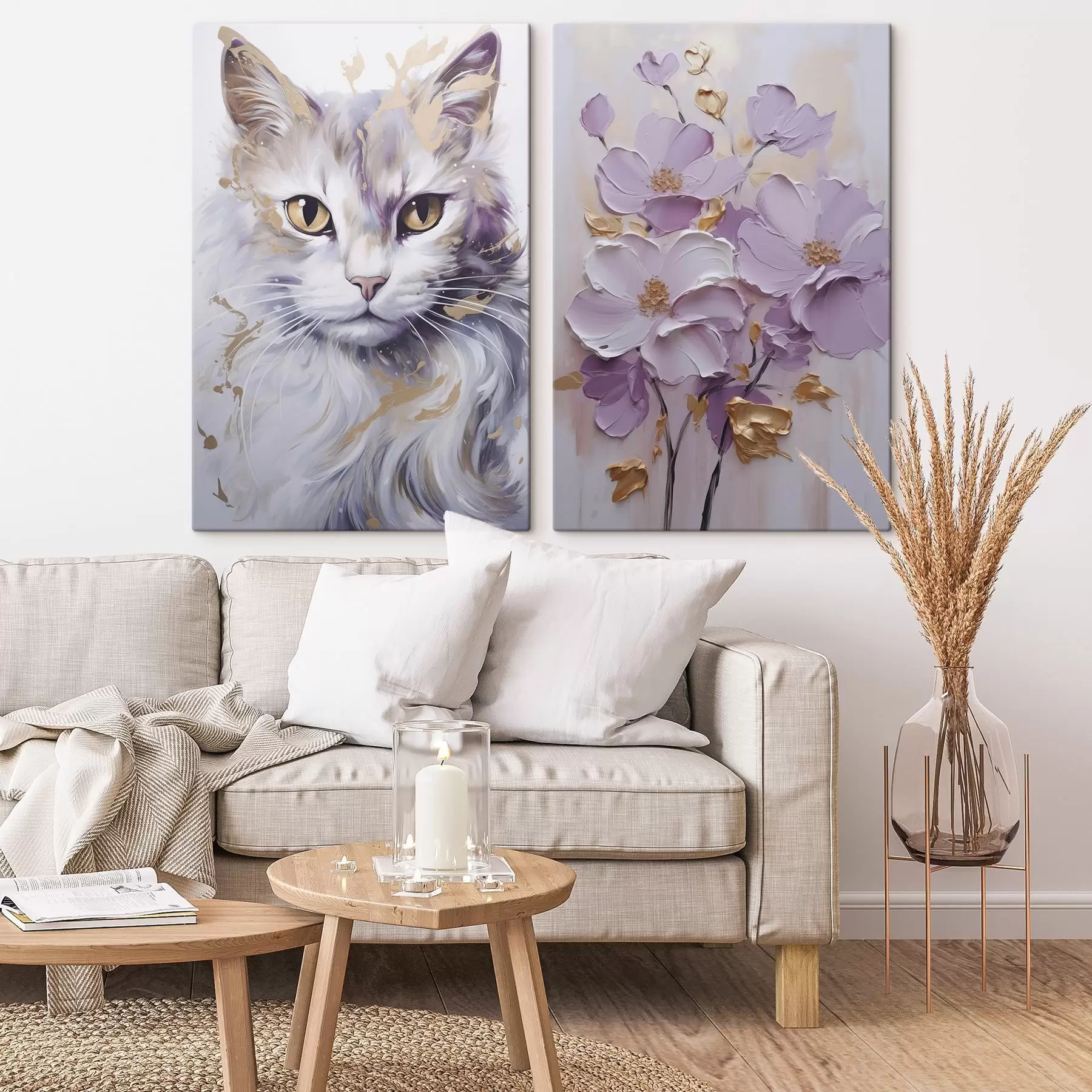 Wandbilder Abstrakte Blumen und eine Katze m01056