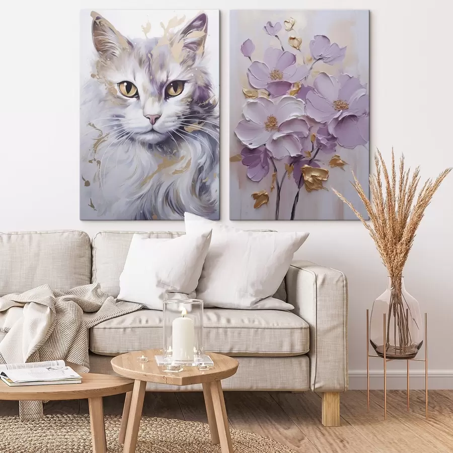 Wandbilder Abstrakte Blumen und eine Katze m01056