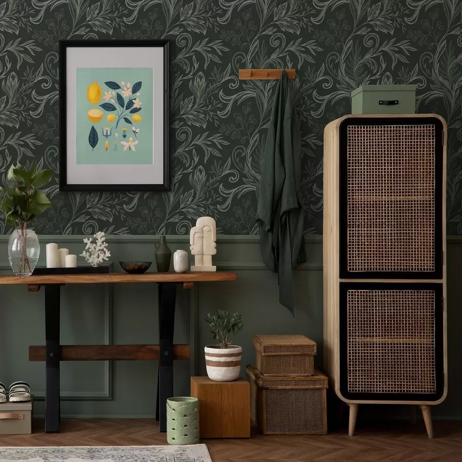 Fototapete Tiefgrüne, gewellte Blätter in kreidigen Grüntönen a00935v2