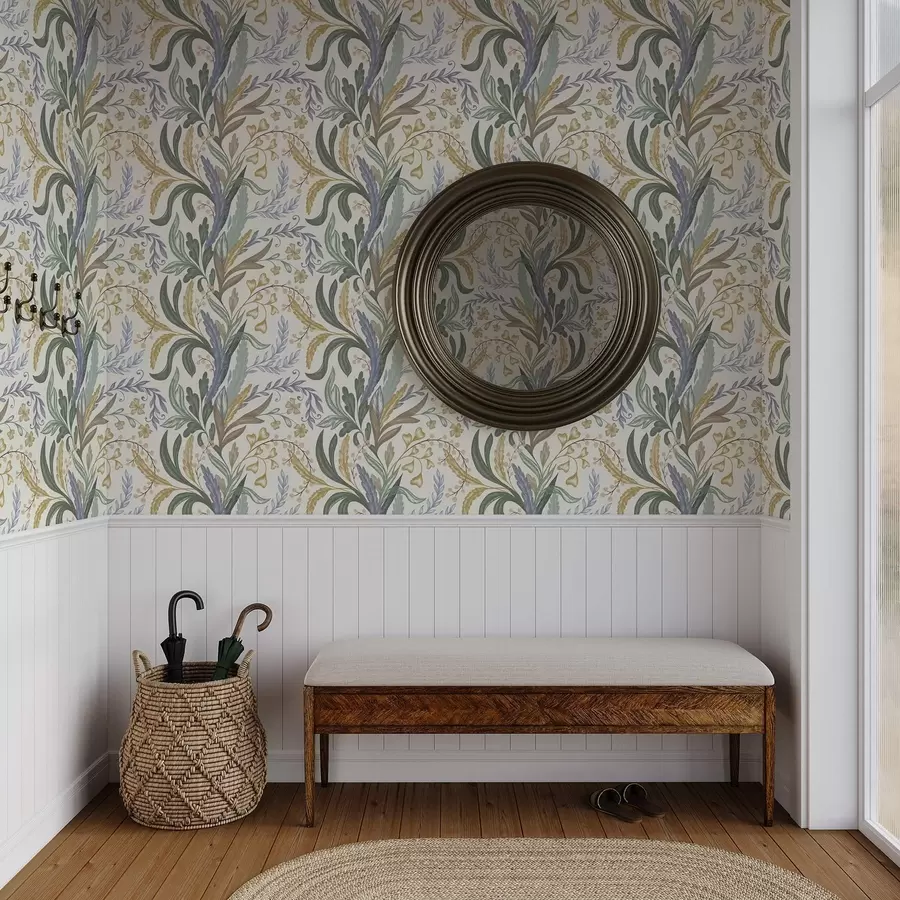 Fototapete Üppiges Blumenornament in sanften Pastelltönen a00939