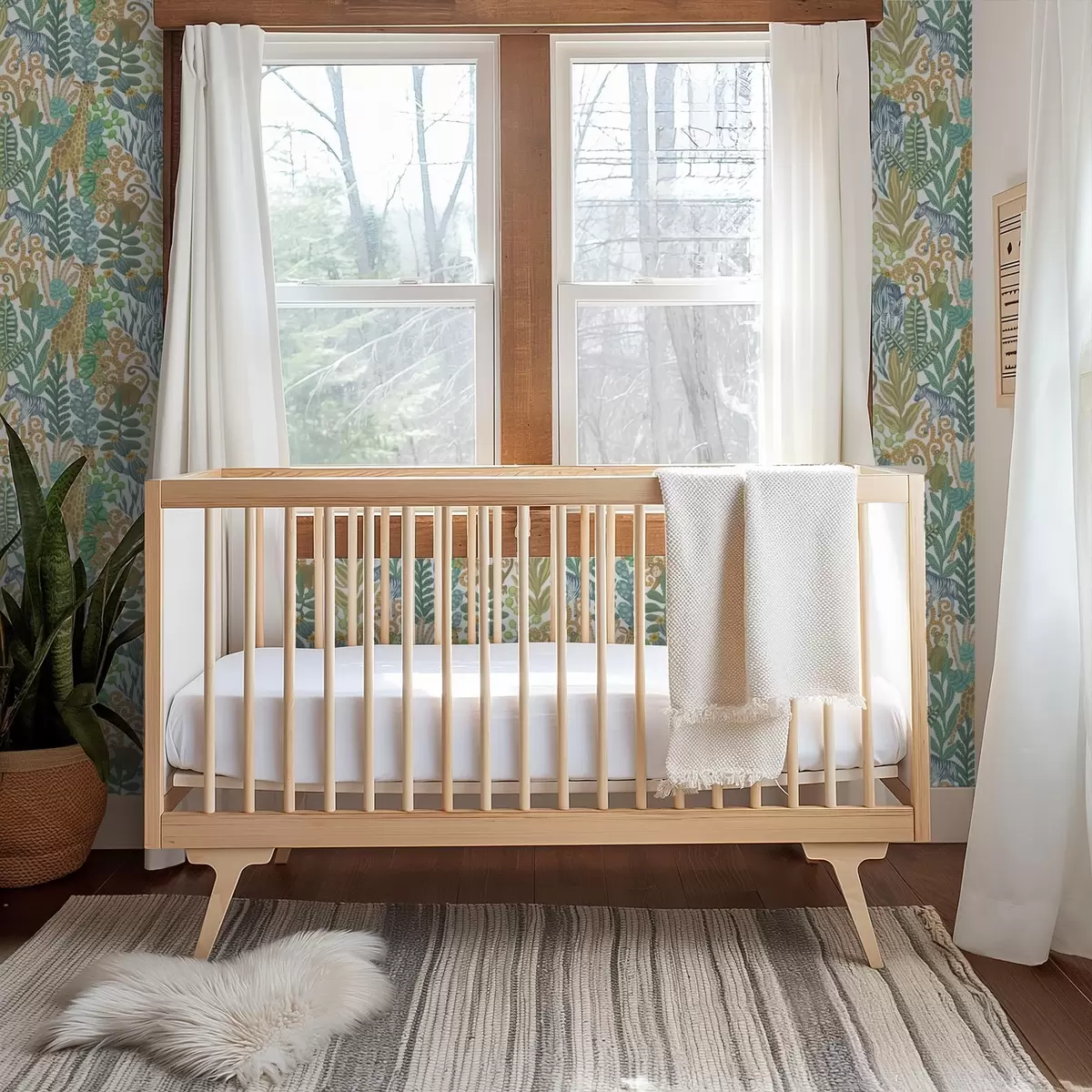 Tapete Fröhliche Savannentiere zwischen Blättern auf weißem Hintergrund a01000