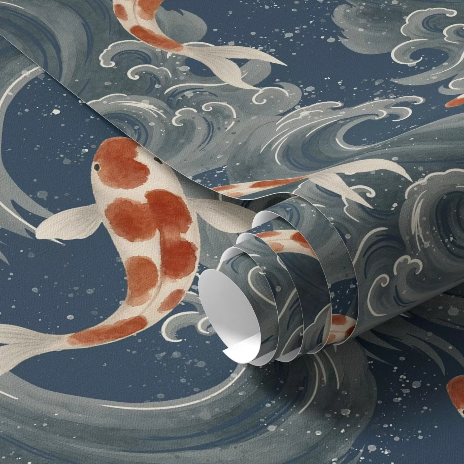 Fototapete Koi-Fische schwimmen zwischen dramatischen Meereswellen a01019