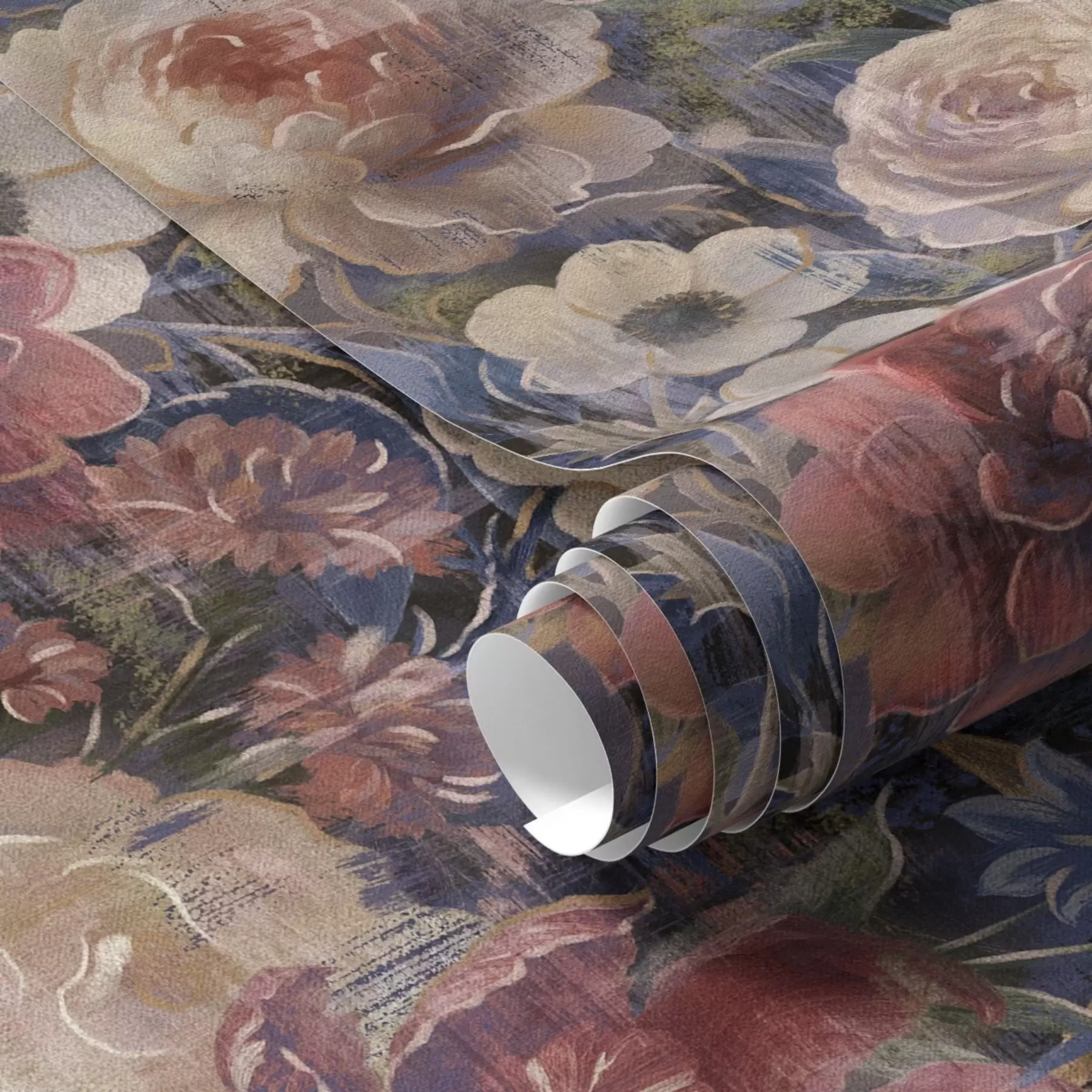 Fototapete Malerischer Blumenstrauß aus großen Blumen auf tief indigoblauem Hintergrund a01021