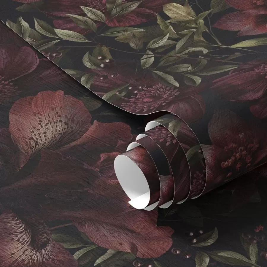 Fototapete Satte burgunderrote Blumen auf dunklem Hintergrund a01032