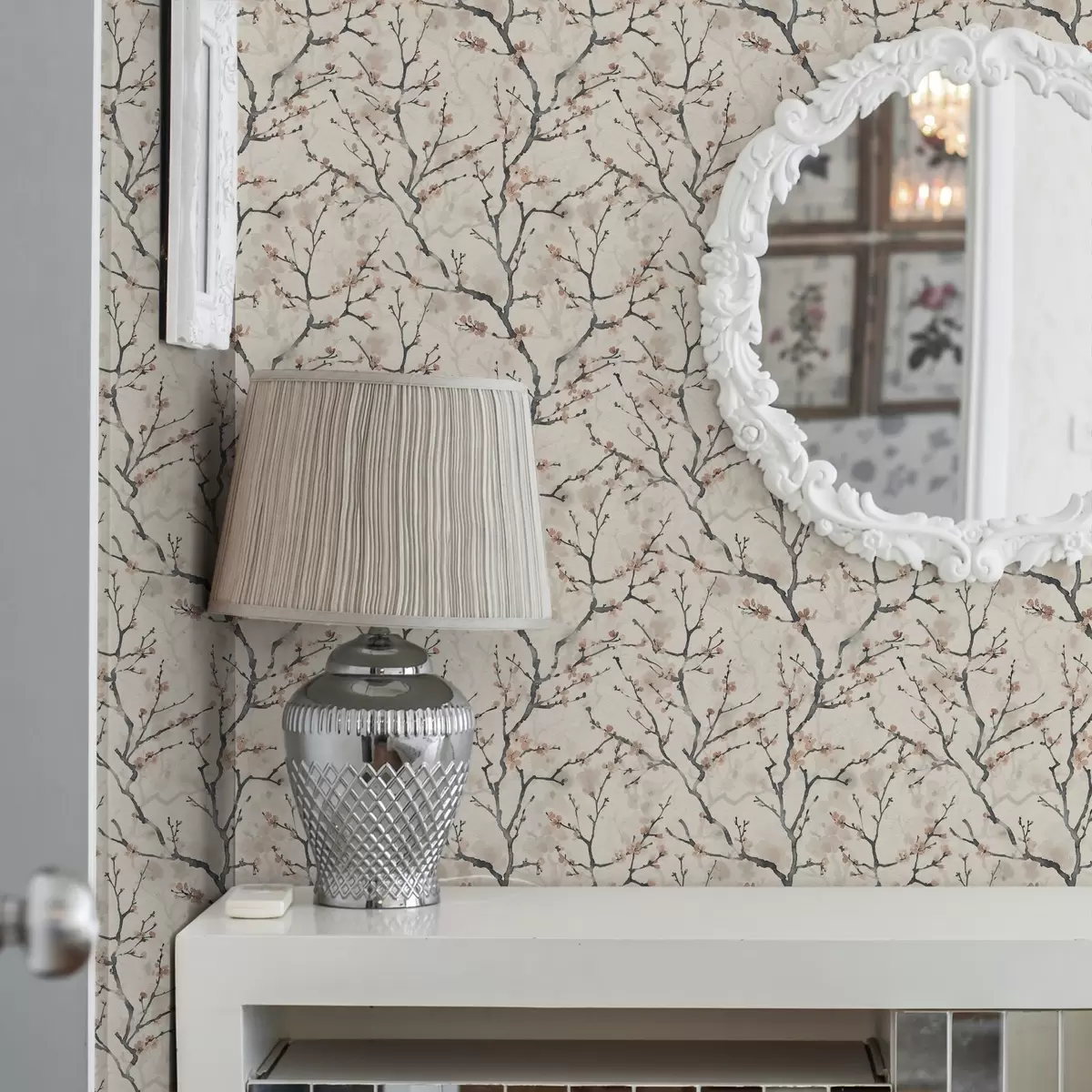 Tapete Aquarell-Kirschblütenzweige auf hellem Hintergrund a01033