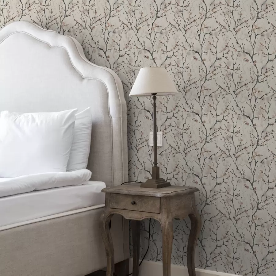 Fototapete Aquarell-Kirschblütenzweige auf hellem Hintergrund a01033