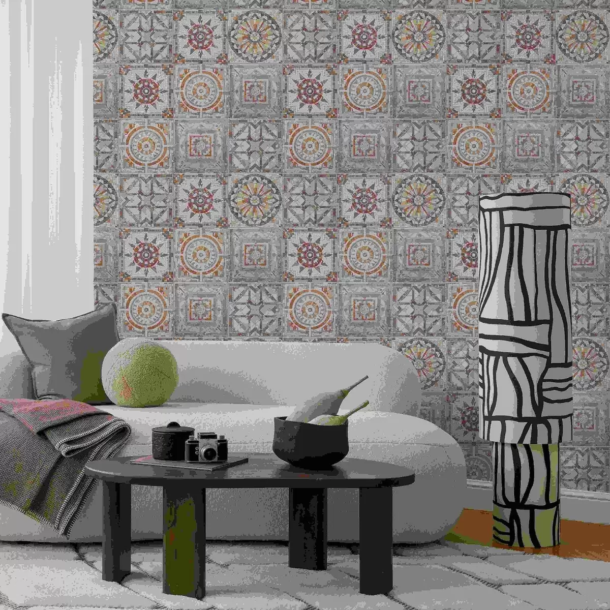 Tapete Alte Steinmosaikmedaillons mit abgenutzten Details a01042