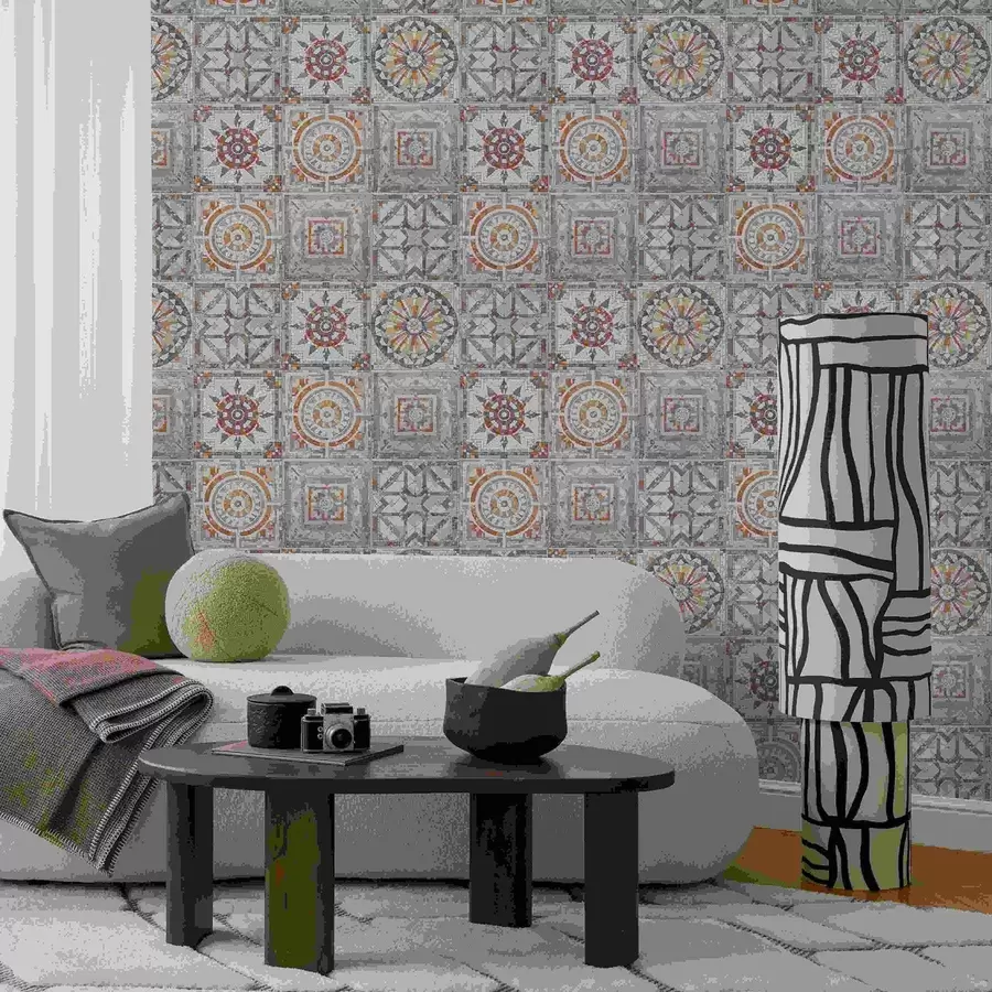 Fototapete Alte Steinmosaikmedaillons mit abgenutzten Details a01042