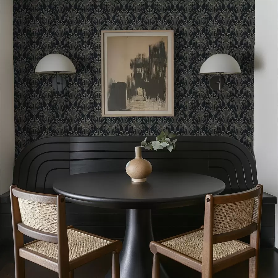 Fototapete Dunkles Art-Déco-Ornament mit stilisierten Pflanzen a01065