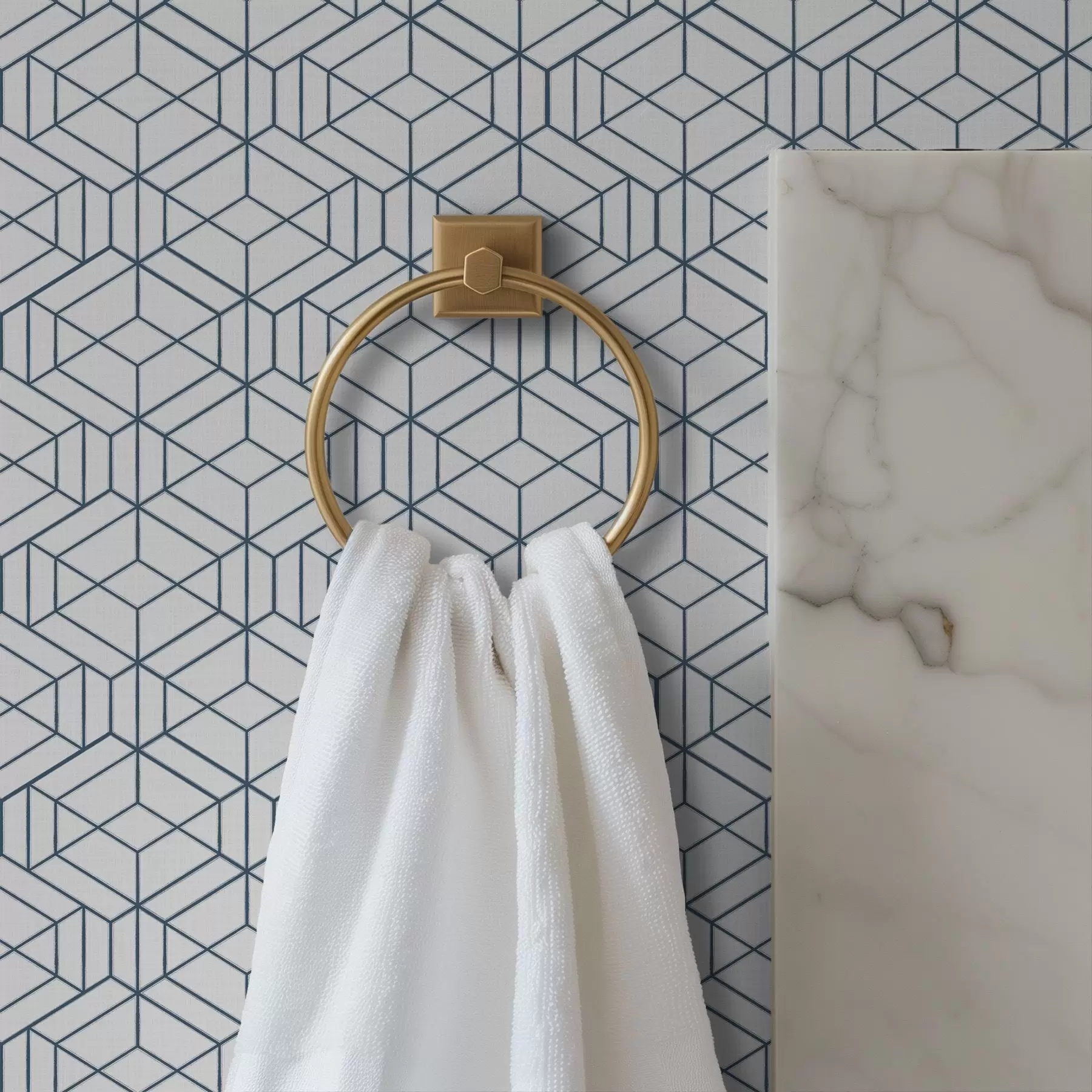 Fototapete Weißer Hintergrund mit blauen dreidimensionalen geometrischen Würfeln a01067