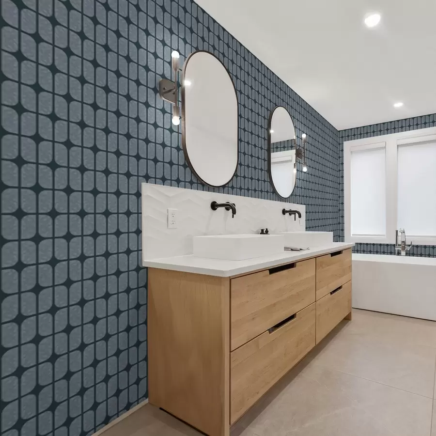 Fototapete Dunkelblauer Hintergrund mit grauem Mosaik aus abgerundeten Fliesen a01068v1