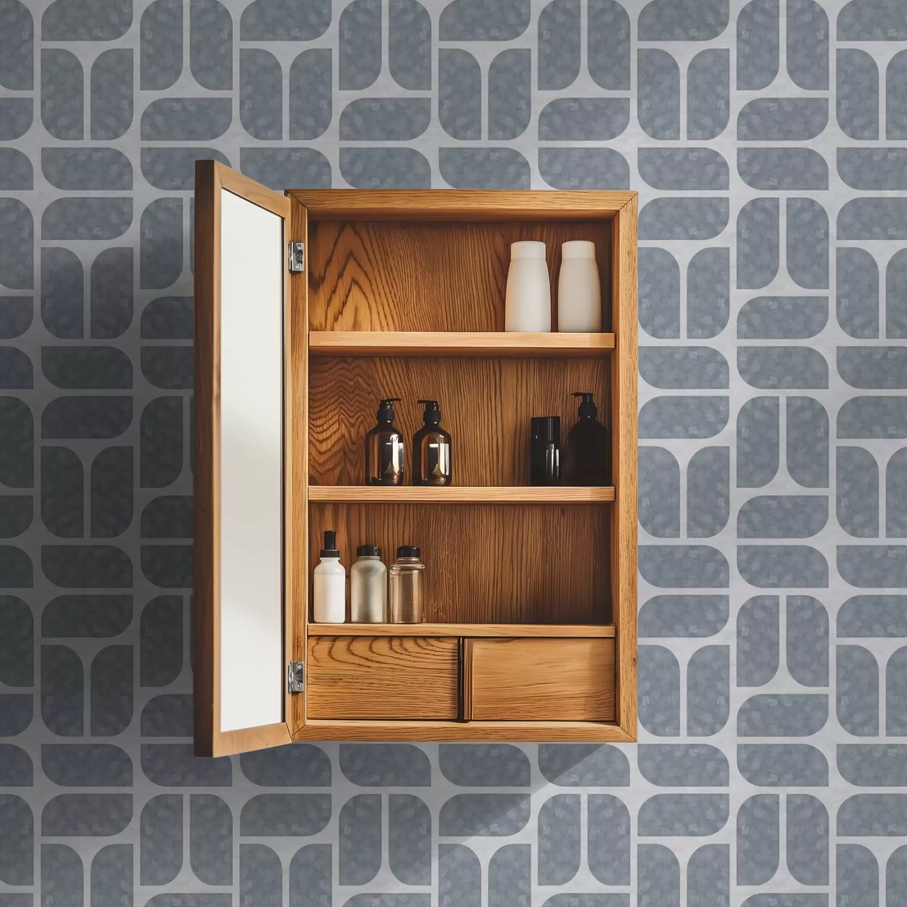 Fototapete Graues Mosaik mit abwechselnd runden und rechteckigen Formen a01069