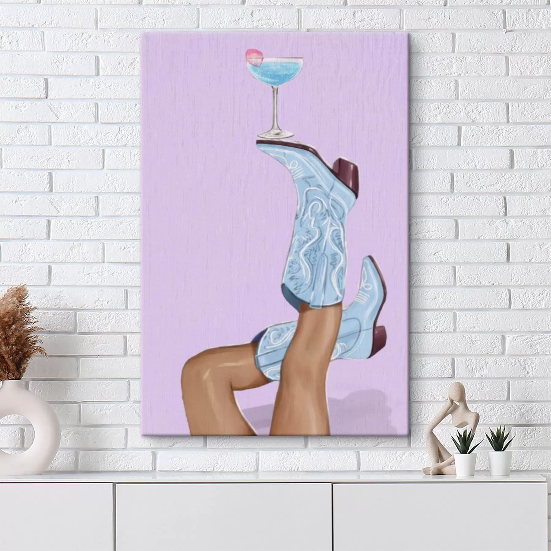 Wandbilder Blaue Stiefel mit einem Glas s46845