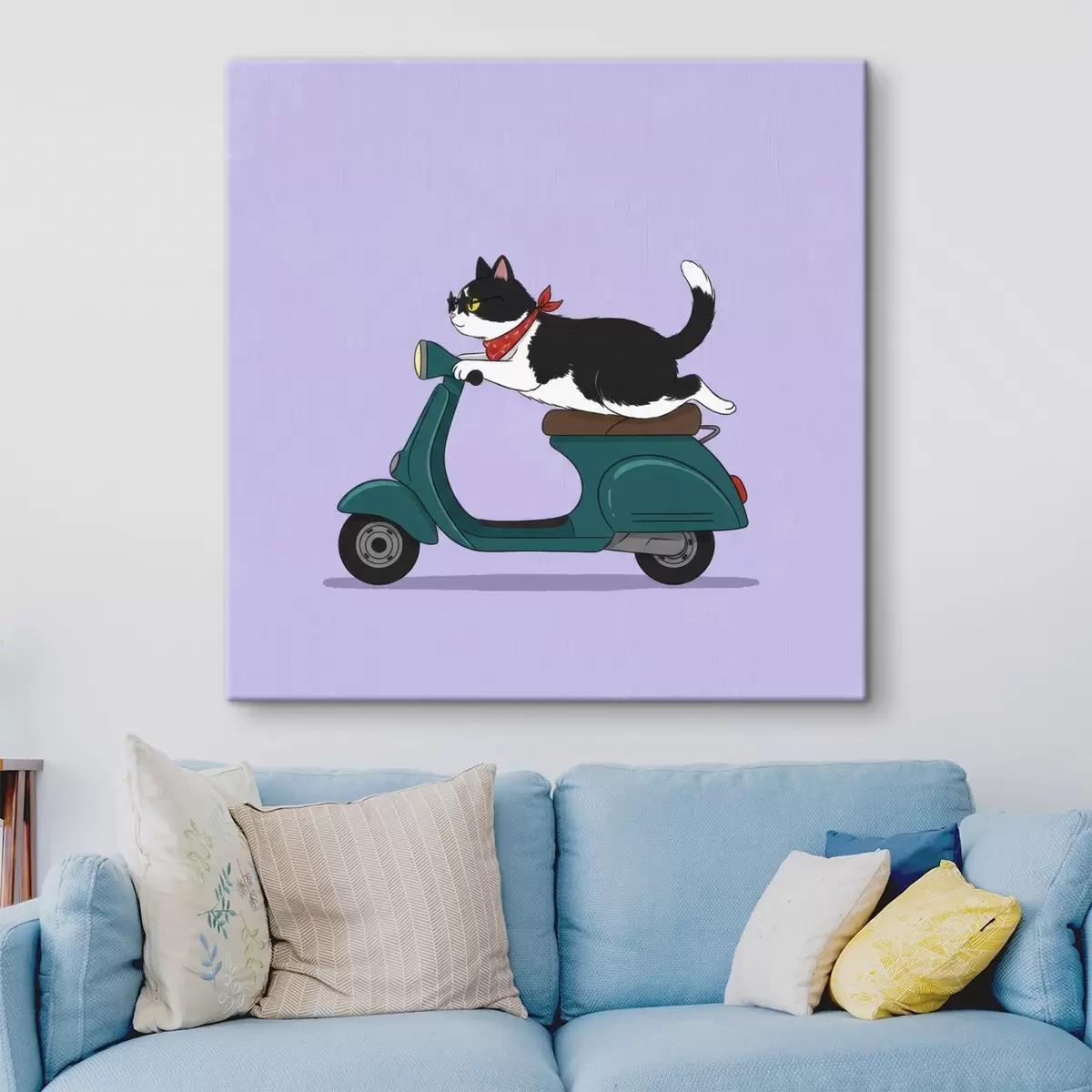 Wandbilder Katze auf einem Moped s46847