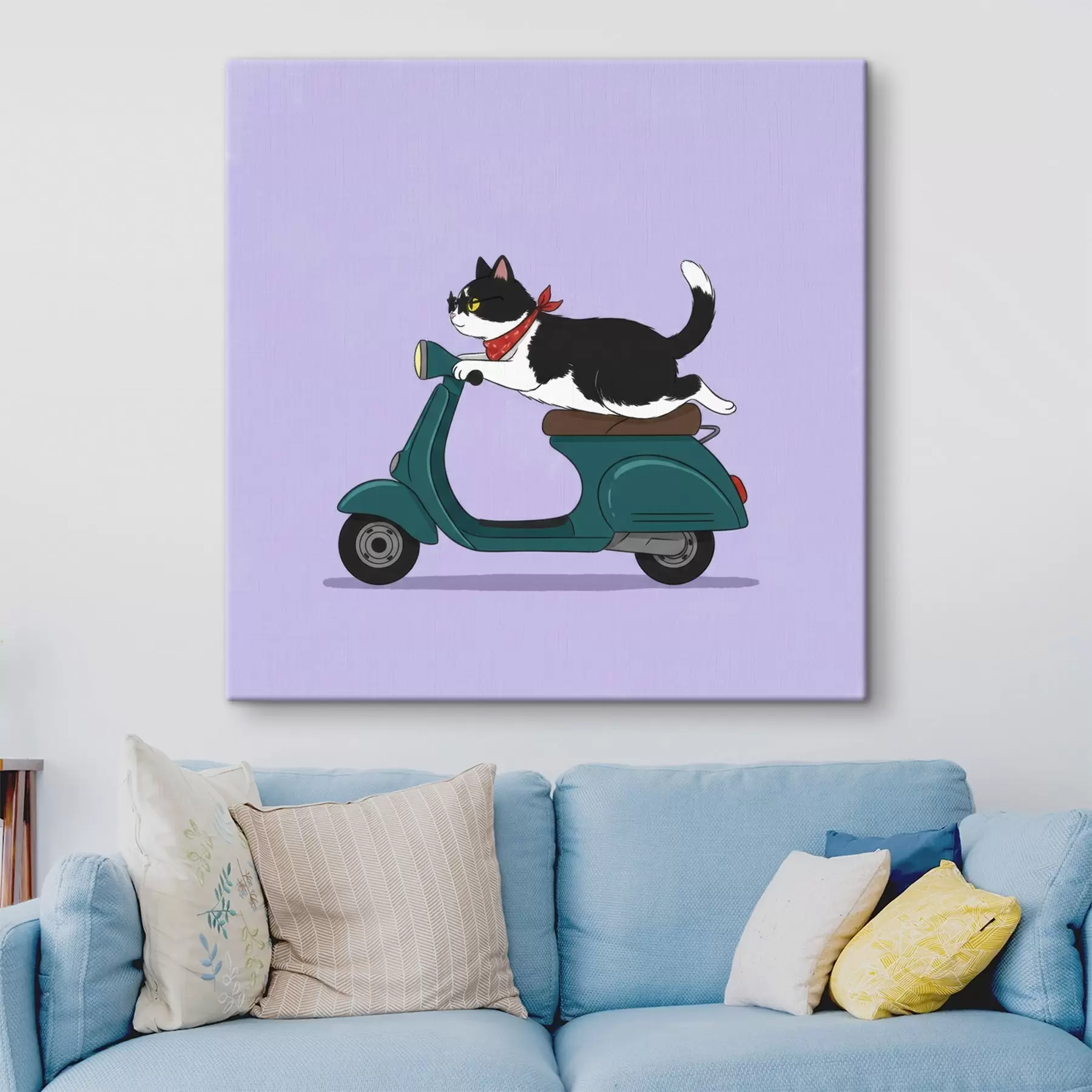 Wandbilder Katze auf einem Moped s46847