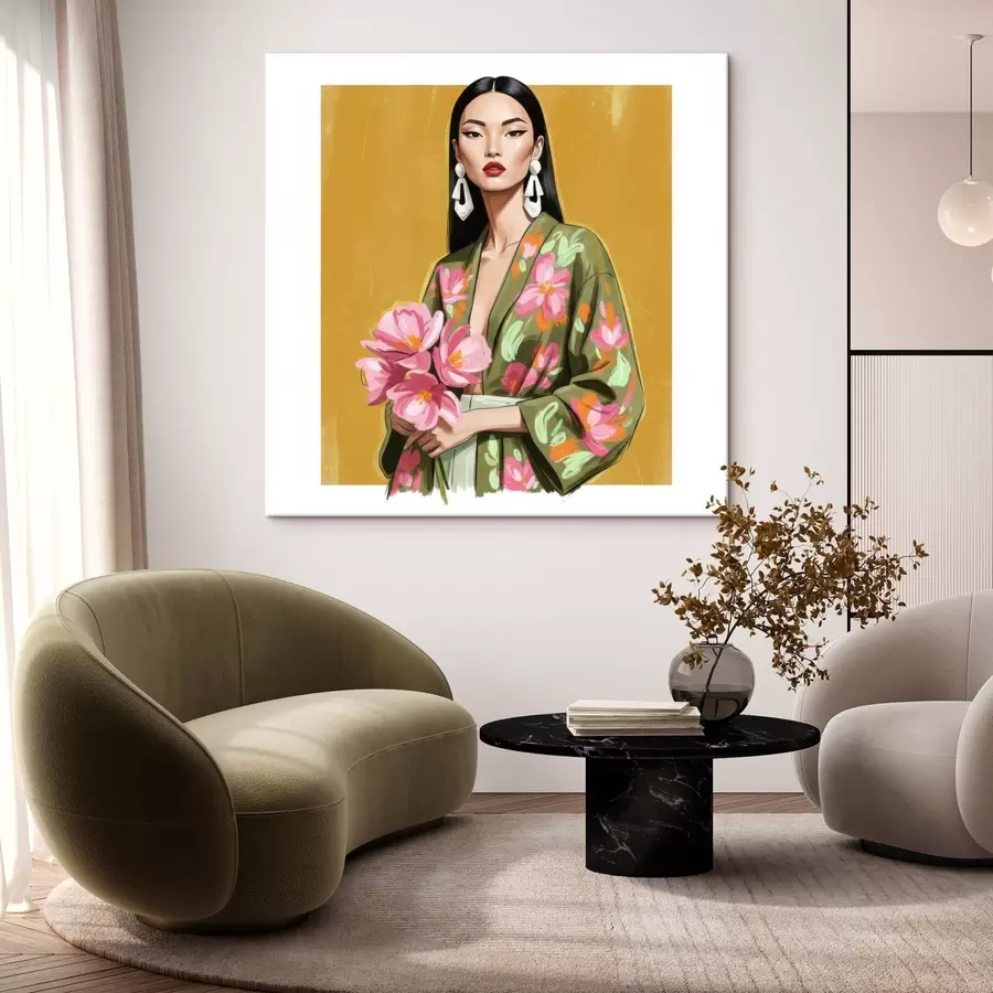 Wandbilder Mädchen mit einem Blumenstrauß s46850