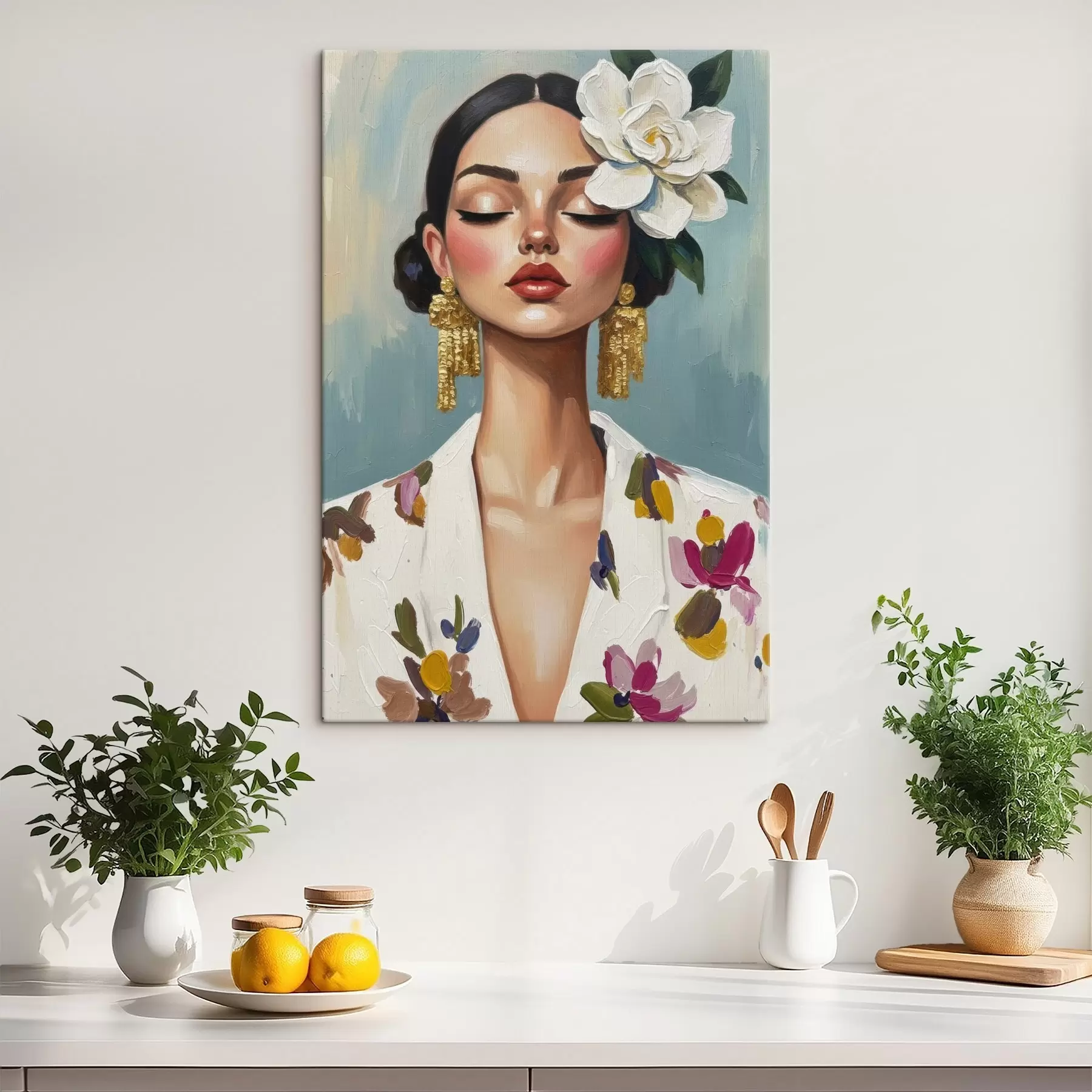 Wandbilder Mädchen mit einer Blume im Haar s46852