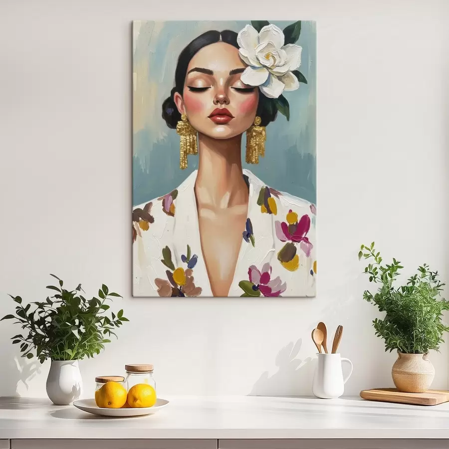 Wandbilder Mädchen mit einer Blume im Haar s46852