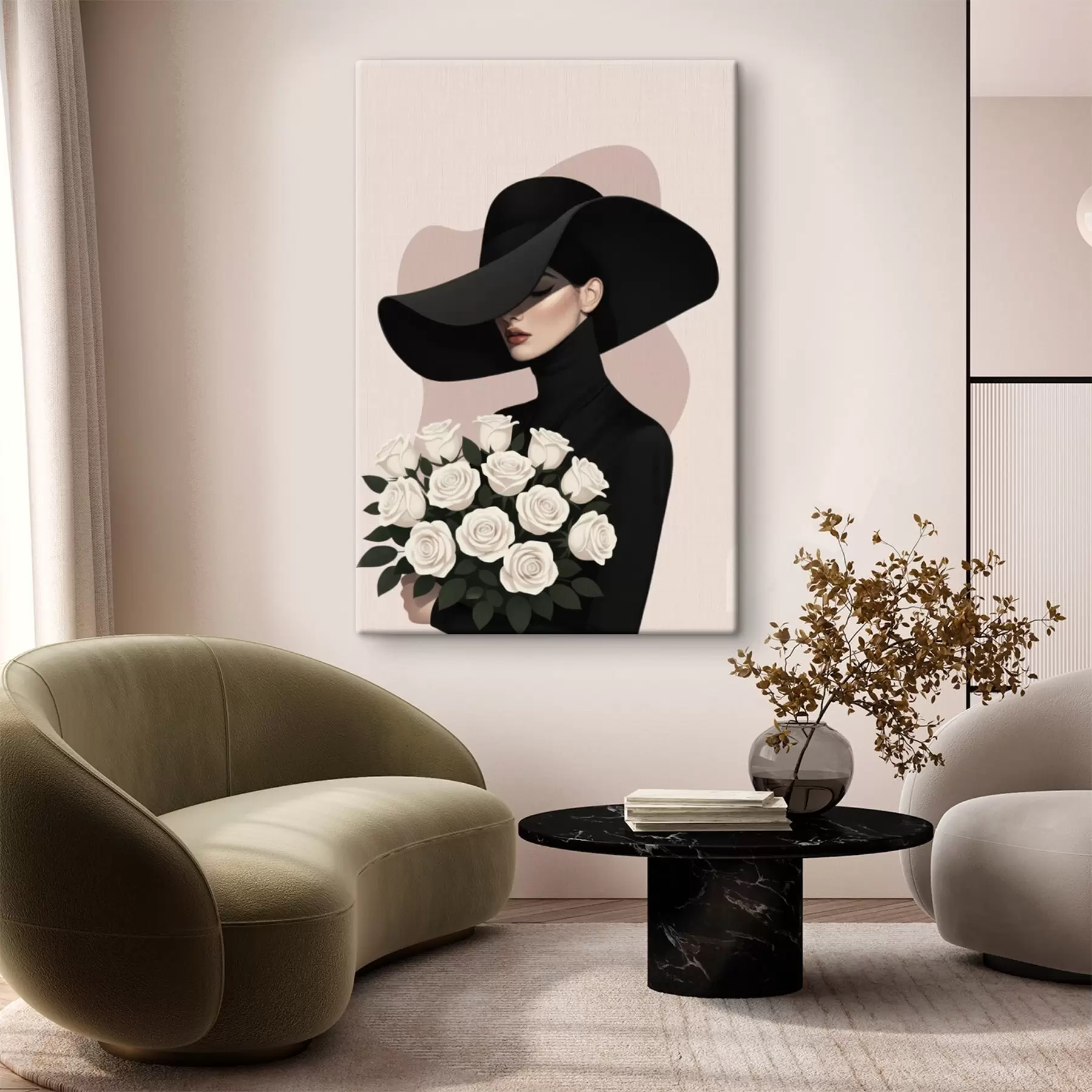 Wandbilder Mädchen mit einem Strauß Rosen s46854