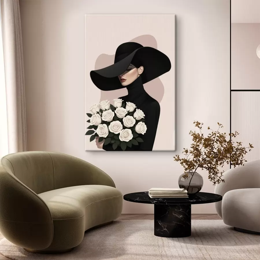 Wandbilder Mädchen mit einem Strauß Rosen s46854