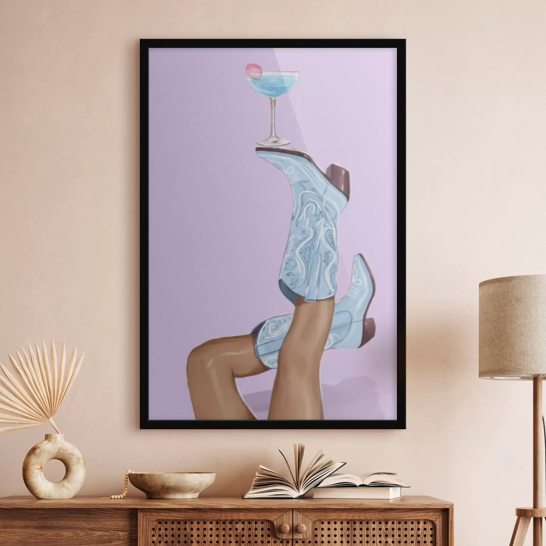 Fototapete Blaue Stiefel mit einem Glas f46845