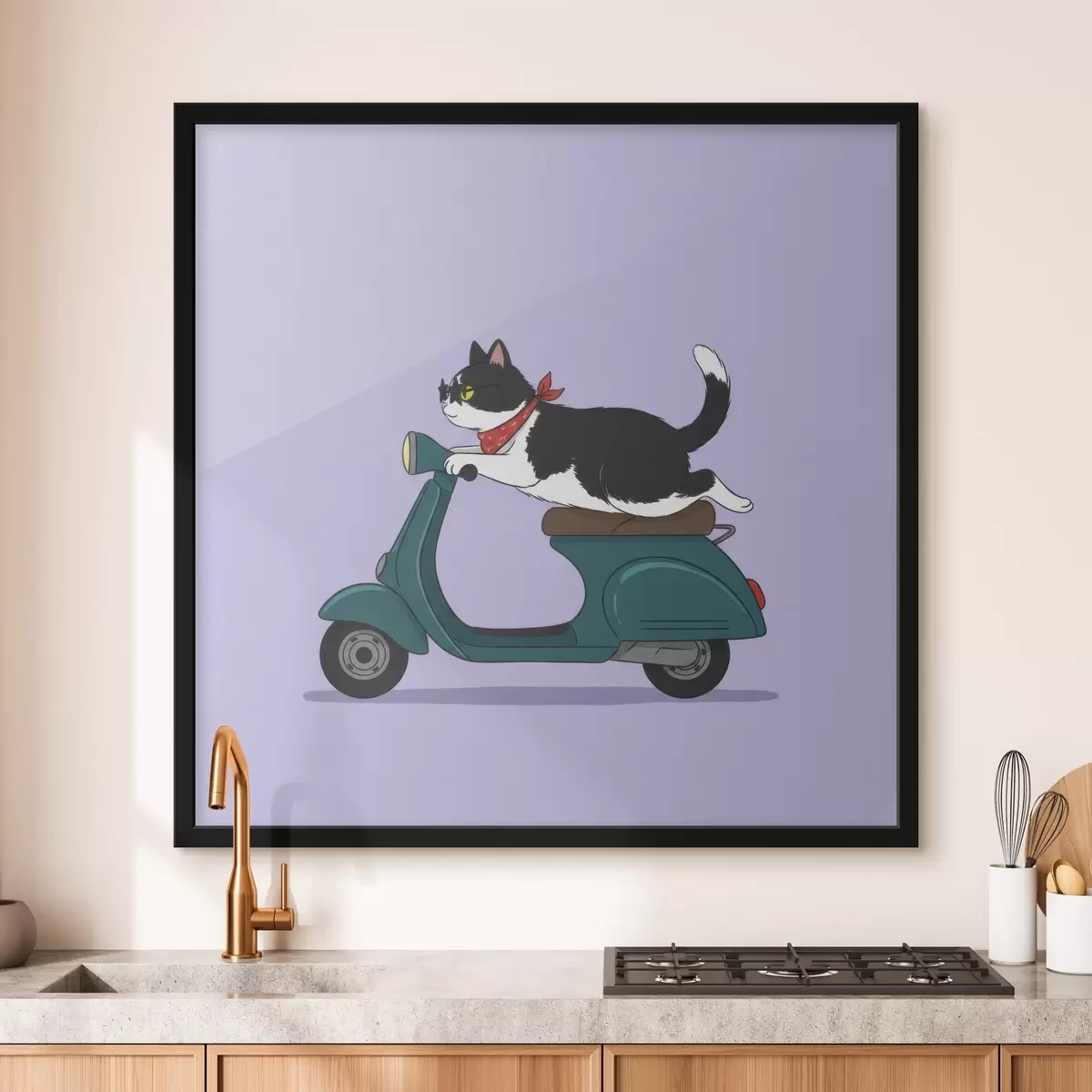 Poster Katze auf einem Moped f46847