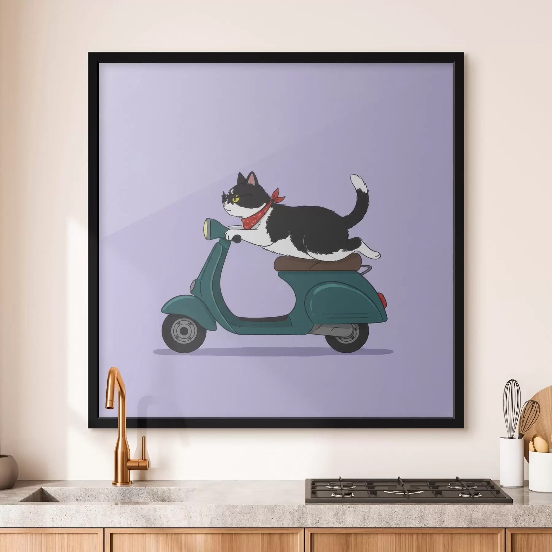 Fototapete Katze auf einem Moped f46847