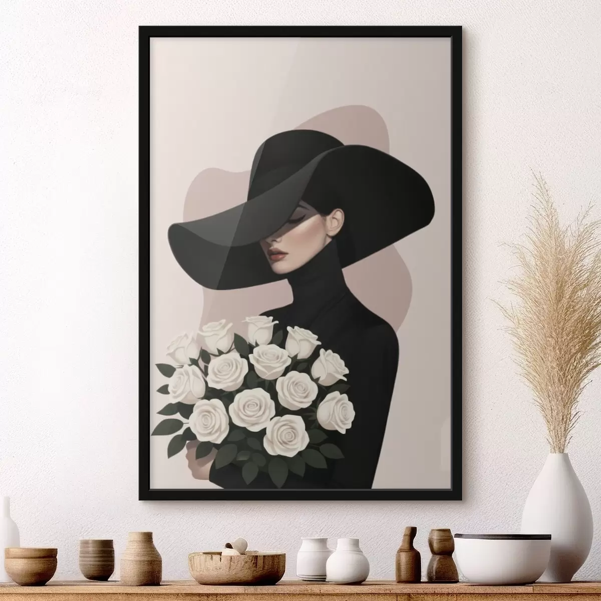 Poster Mädchen mit einem Strauß Rosen f46854