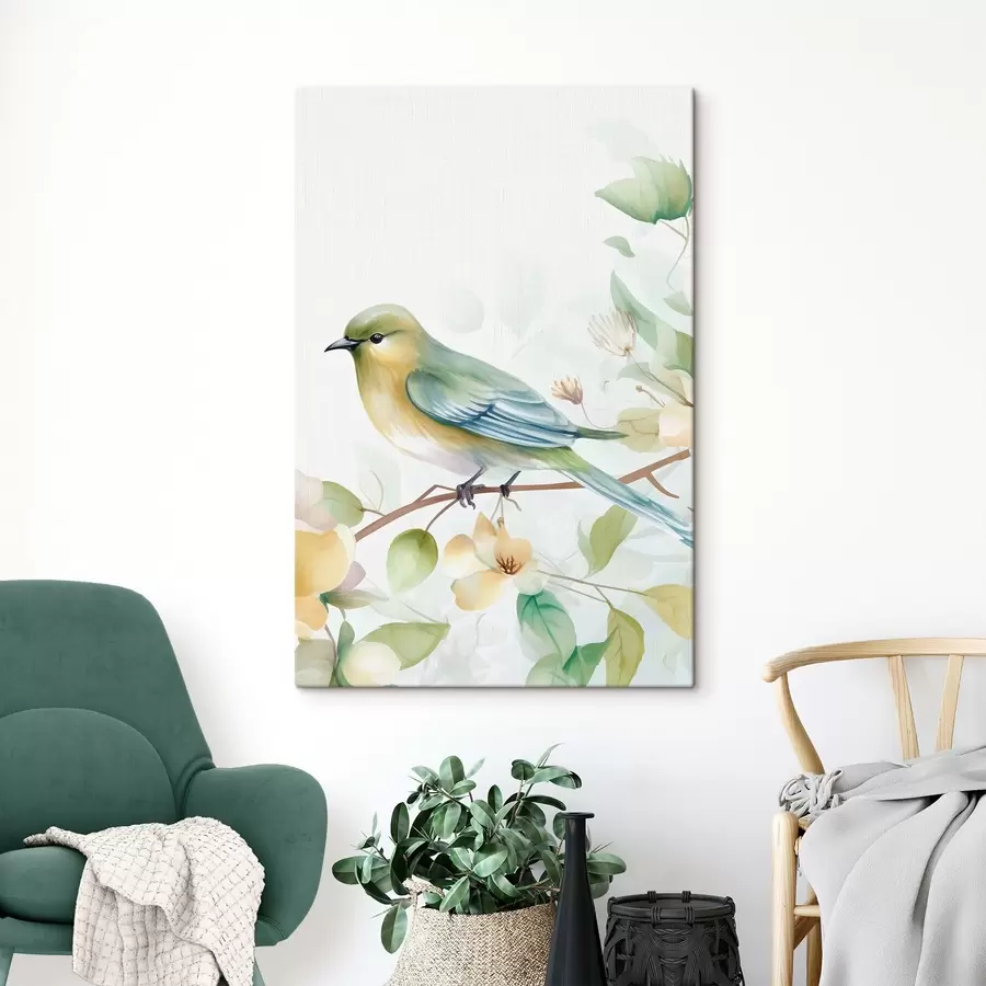 Wandbilder Meise auf einem Ast, Aquarellimitation s46892