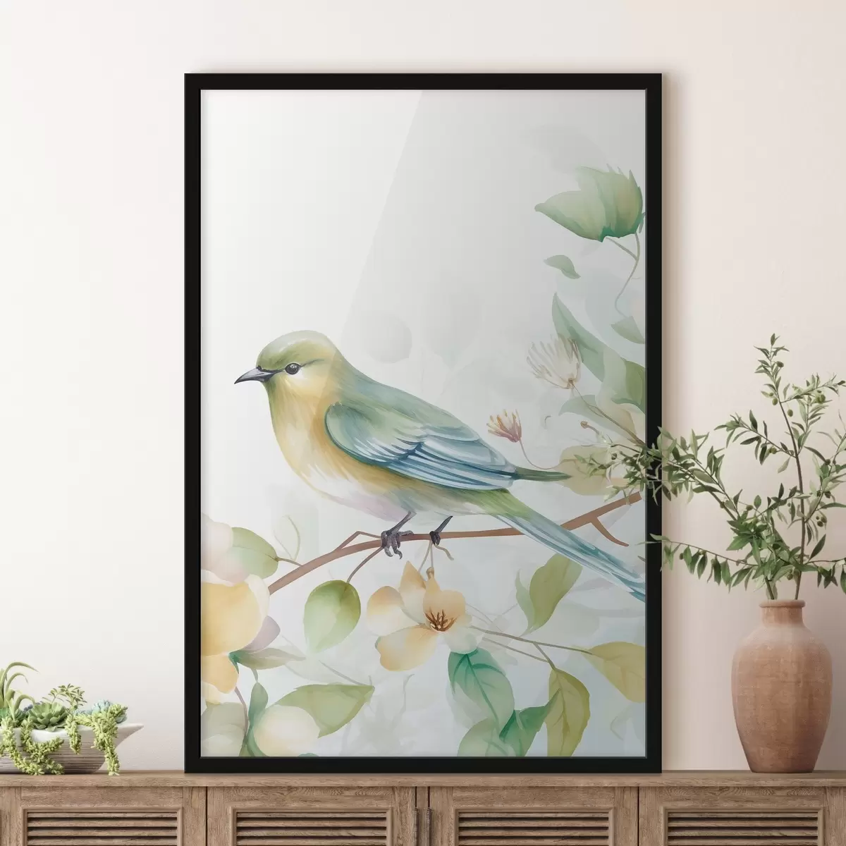 Poster Meise auf einem Ast, Aquarellimitation f46892