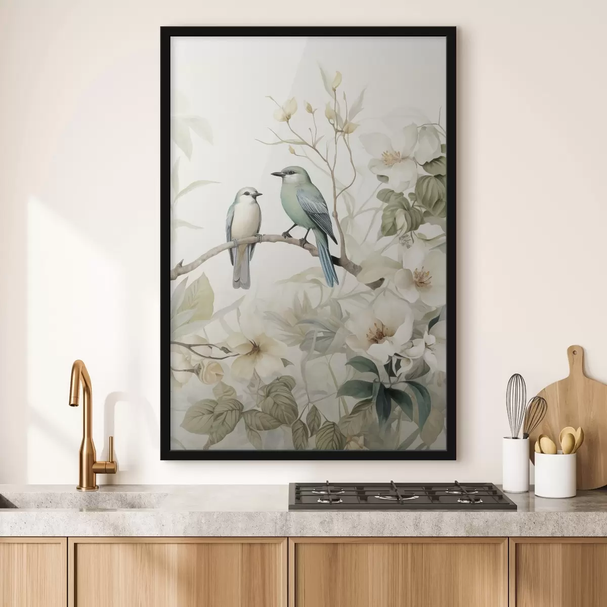 Poster Zwei Vögel auf Jasminzweigen f46896